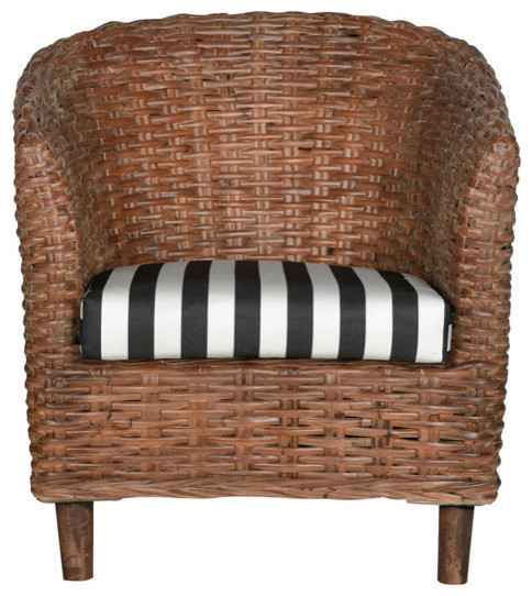 Naomi Rattan Barrel Chair  Brown/Black/White Stripe   Tropical   Armchairs And Accent Chairs   by Rustic Home Furniture Deco  Houzz