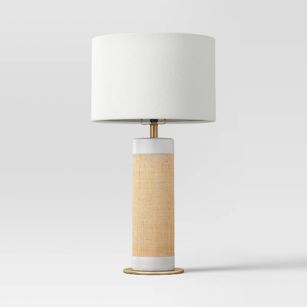 Ceramic Table Lamp With Natural Wrap White