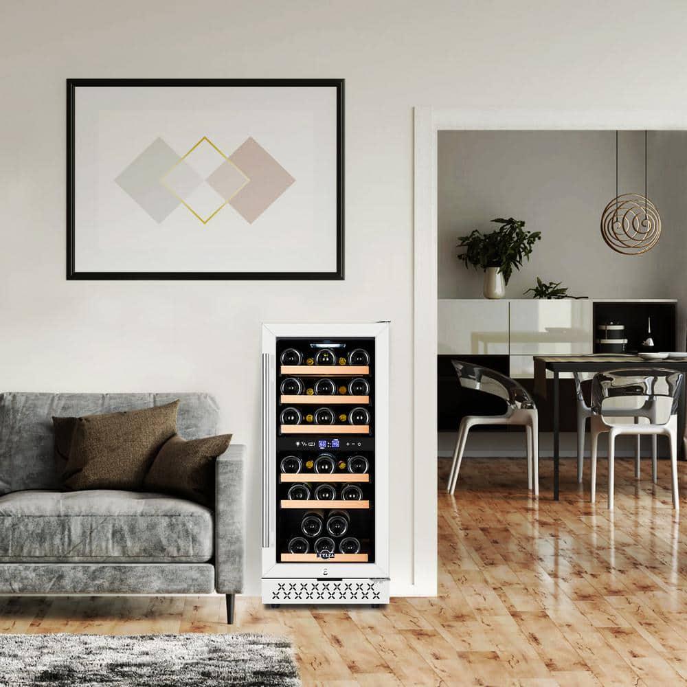 Tylza Dual Zone 15 in 30Bottle BuiltIn and Freestanding Wine Cooler with Glass Door and Childproof Lock