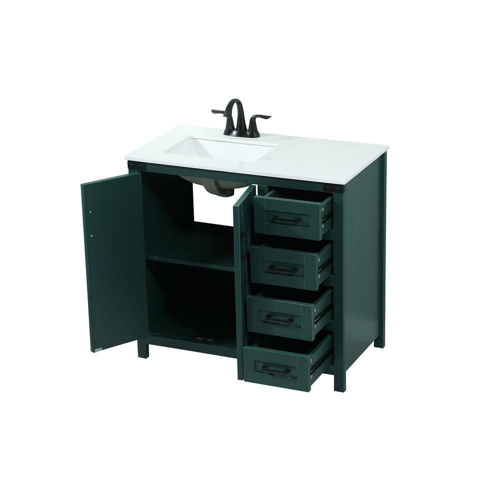 Simply Living 36 in. W x 19 in. D x 34 in. H Bath Vanity in Green with Ivory White Quartz Top SL270708MGN