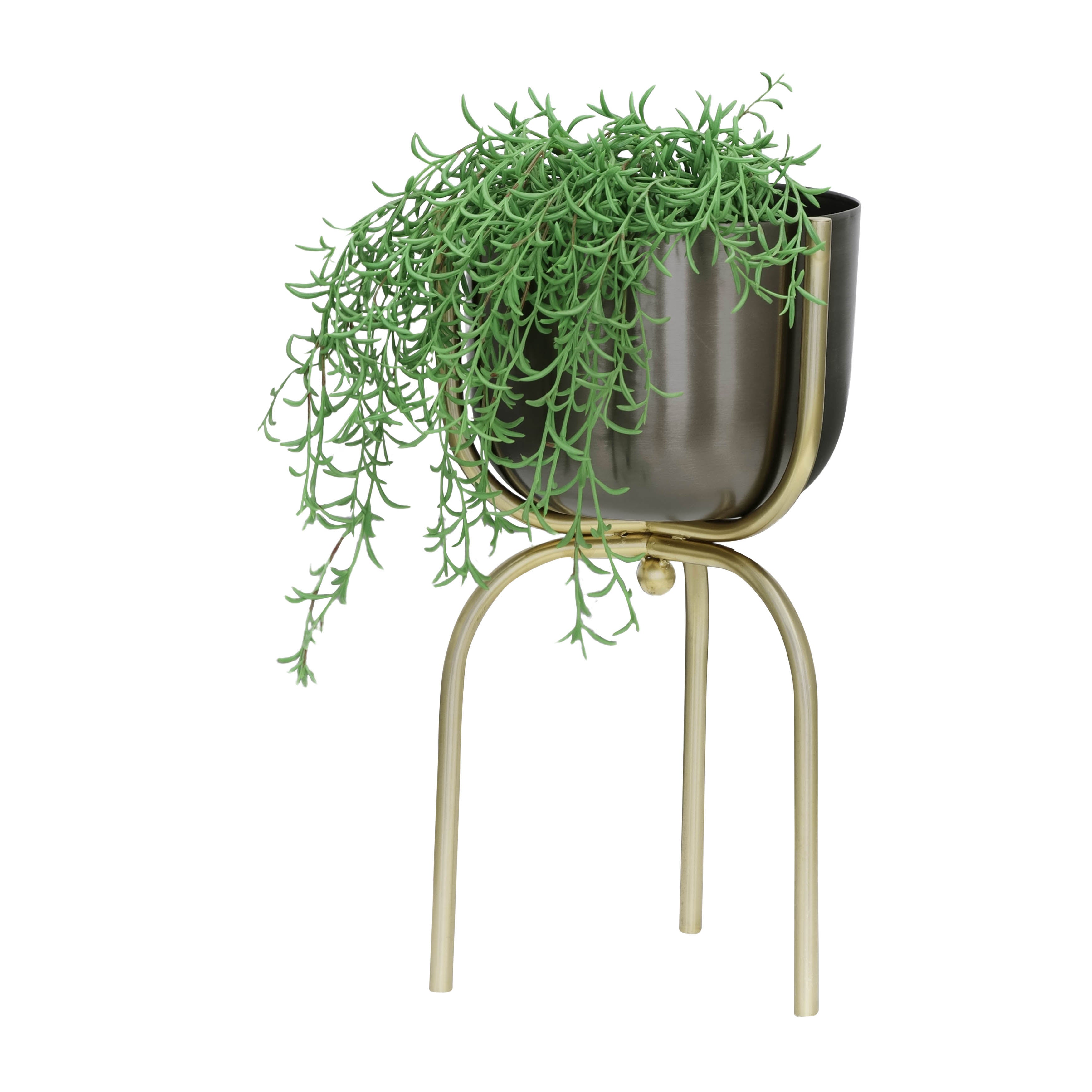 Sagebrook Home Metal 20" Planter On Tripod, Gunmetal/Gold, Round, Metal, Glam, 20"H, Solid Color