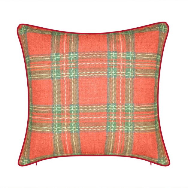 Reindeer Girlfriend Plaid Square Throw Pillow Natural red Edie home