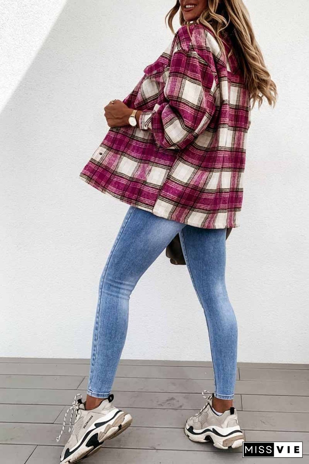 Casual Loose Retro Plaid Stitching Shirt Jacket(3 Colors)