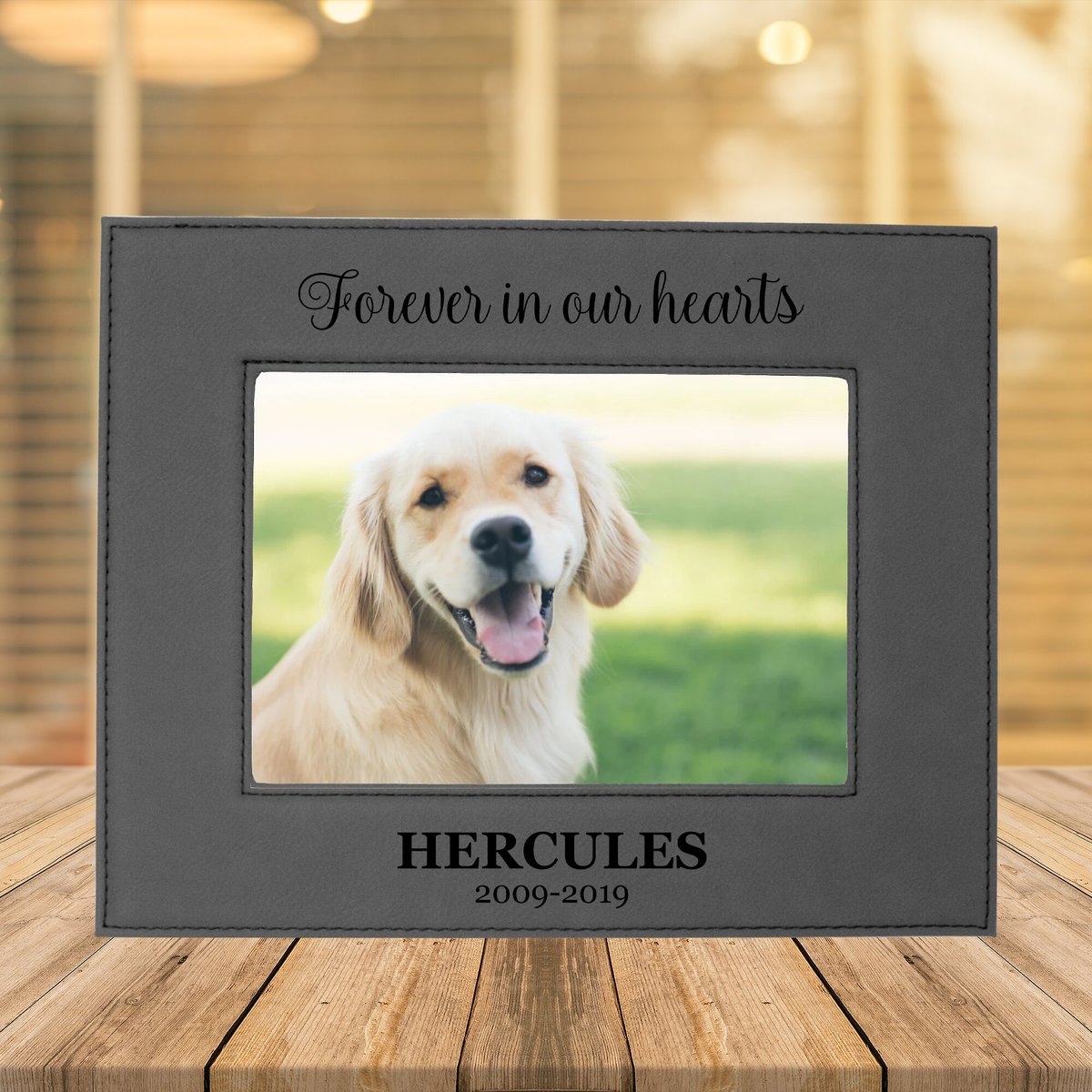 904 Custom Personalized Forever in our Hearts Leatherette Pet Memorial Picture Frame