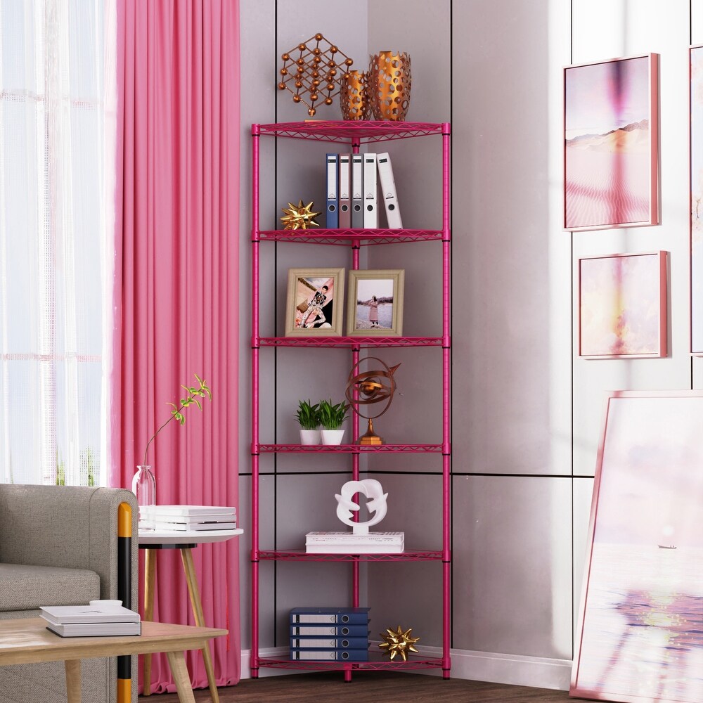 Pink Open Storage Rack 6 tier Corner Display Cabinet Plant Stand