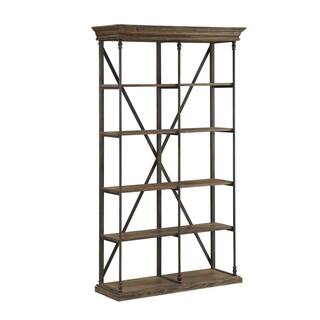 Coast To Coast Accents Corbin 86.50 in. Brown Wood and Steel 5-Shelf Double Bookcase 61625