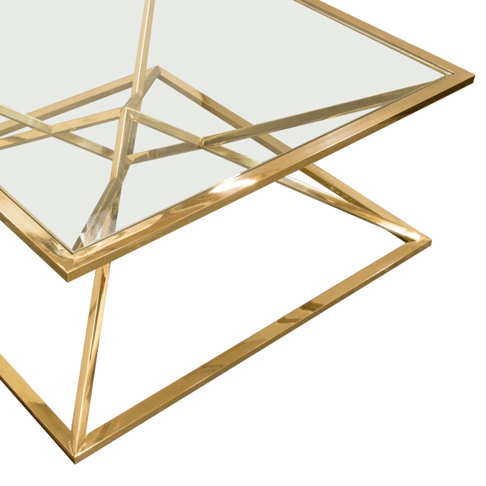 Aria Square Cocktail Table With Metal Base  Gold   Contemporary   Coffee Tables   by clickhere2shop  Houzz