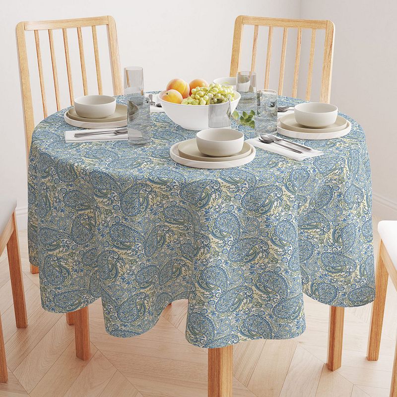 Round Tablecloth， 100% Polyester， 70 Round， Blue Paisley