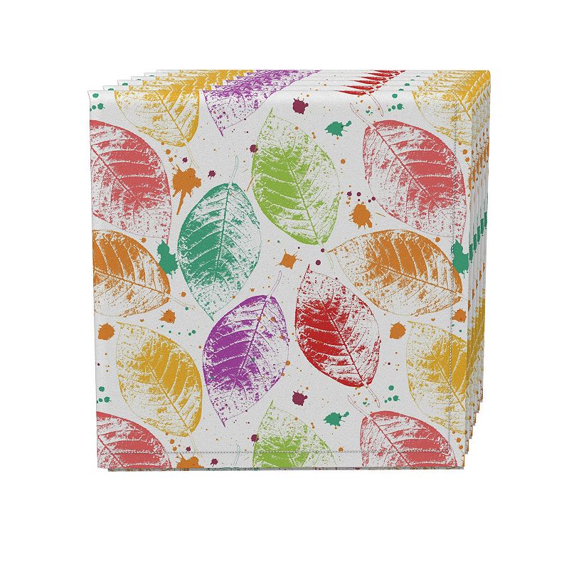 Napkin Set， 100% Polyester， Set of 4， 18x18， Bold Autumn Leaves and Paint Splatter