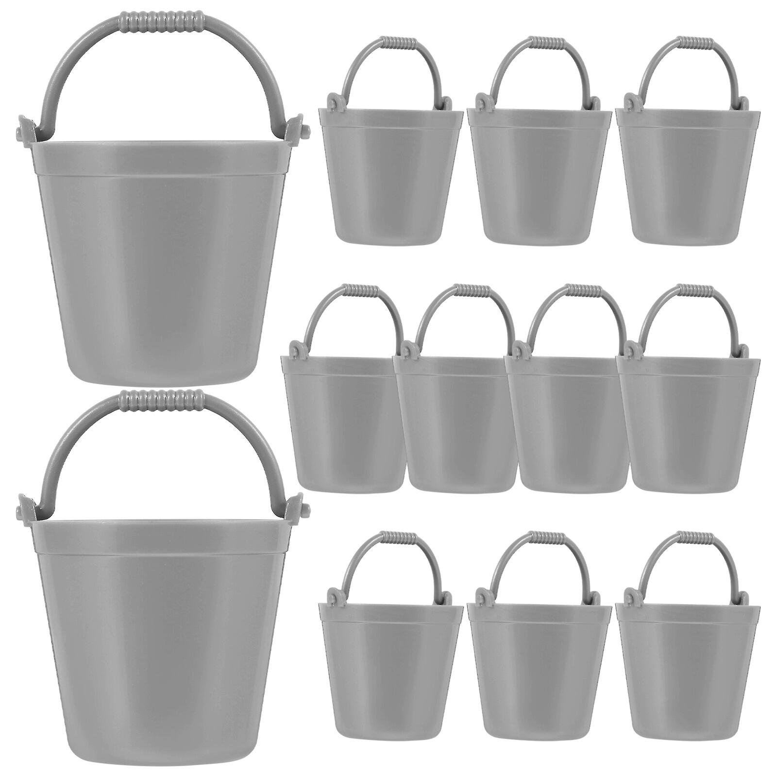 12pcs Plastic Bucket Model Miniature Water Bucket Mini House Water Barrel Decoration