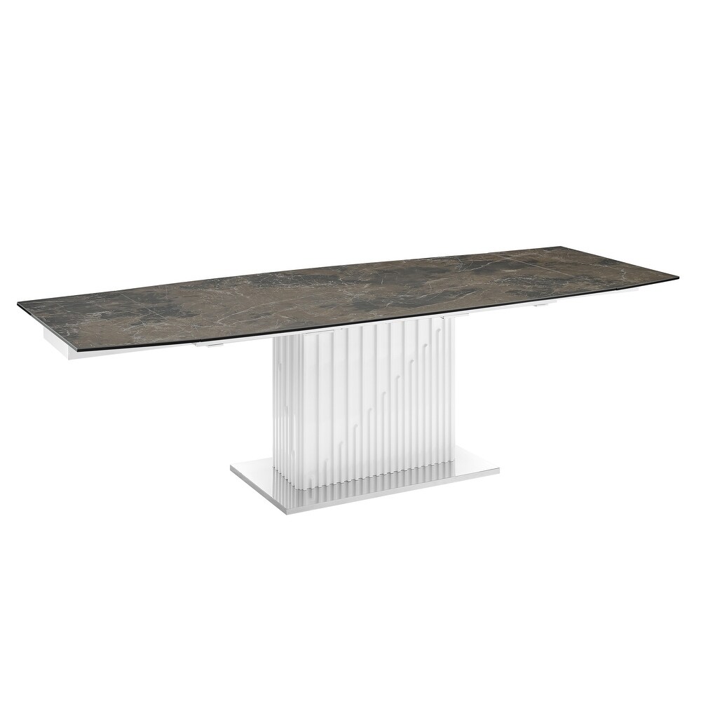 MOON dining table with high gloss white lacquer base.