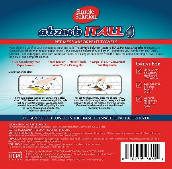 Simple Solution AbzorbITALL Pet Stain and Odor Absorbent Towels