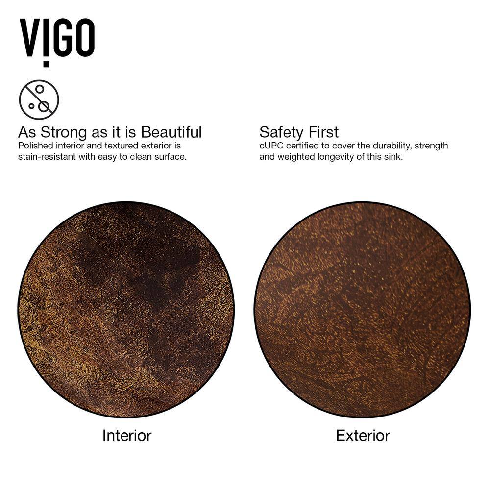 VIGO Glass Round Vessel Bathroom Sink in Russet Brown with Linus Faucet and Pop-Up Drain in Antique Rubbed Bronze VGT504