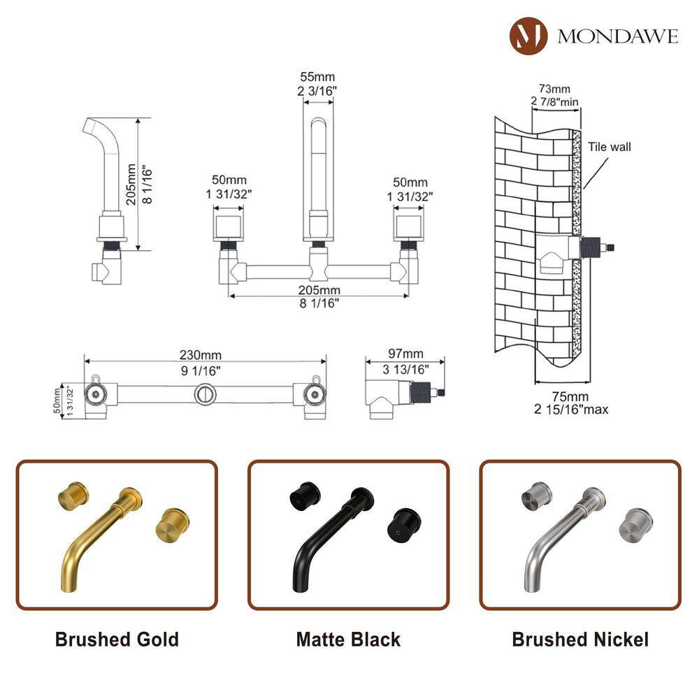 Mondawe Alexa Double-Handle Wall Mounted Faucet in Brushed Gold for Bathroom Vanity Laundry (1-Pack) WF-2382-BGI