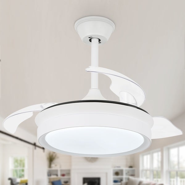 Round 36-inch LED Retractable Ceiling Fan with Remote 3 Color Tones Quiet Ceiling Fan for Living Room and Bedroom - 36 Inches Shopping - The Best Deals on Ceiling Fans | 34480528