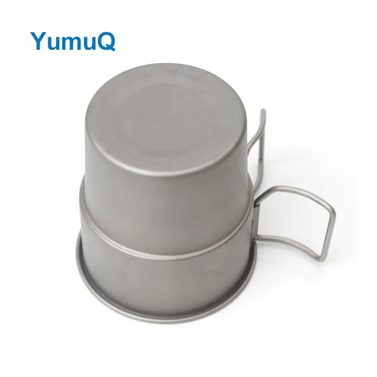 YumuQ 300ml Stackable Pure titanium Outdoor Camping Water Beer Cup With Folding Handle For Travel Hiking