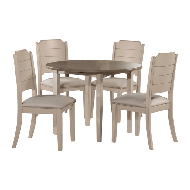 5pc Clarion Round Drop Leaf Dining Set With Side Chairs Gray Fog Fabric Hillsdale Furniture