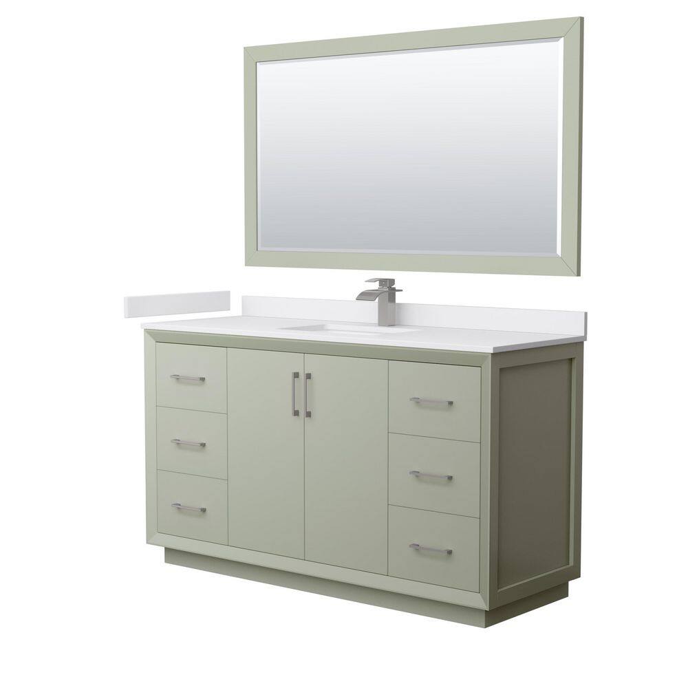 Wyndham Collection Strada 60 in. W x 22 in. D x 35 in. H Single Bath Vanity in Light Green with White Cultured Marble Top and 58 in. Mirror WCF414160SLGWCUNSM58