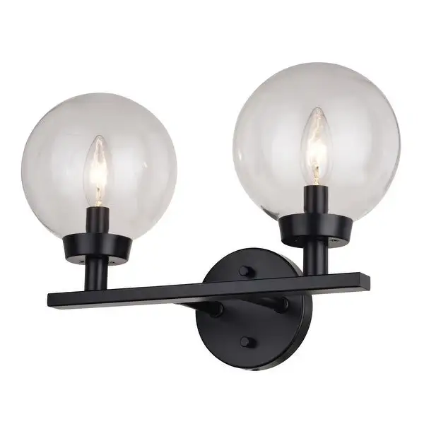 Lander Matte Black Bathroom Vanity Wall Fixture with Clear Glass Globes