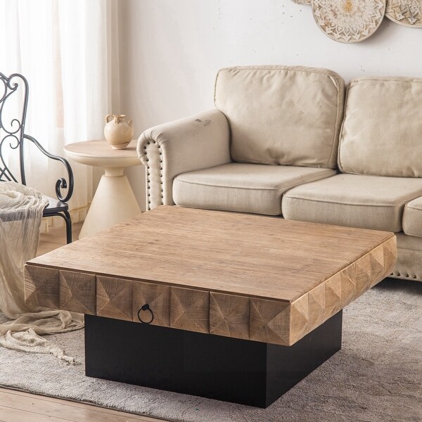 Square Retro Coffee Table with 2 Drawers and MDF Base