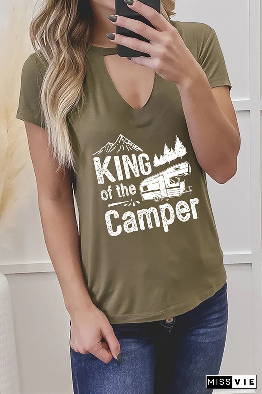 King Of The Camper Graphic Tees for Women Wholesale Short Sleeve T shirts Top