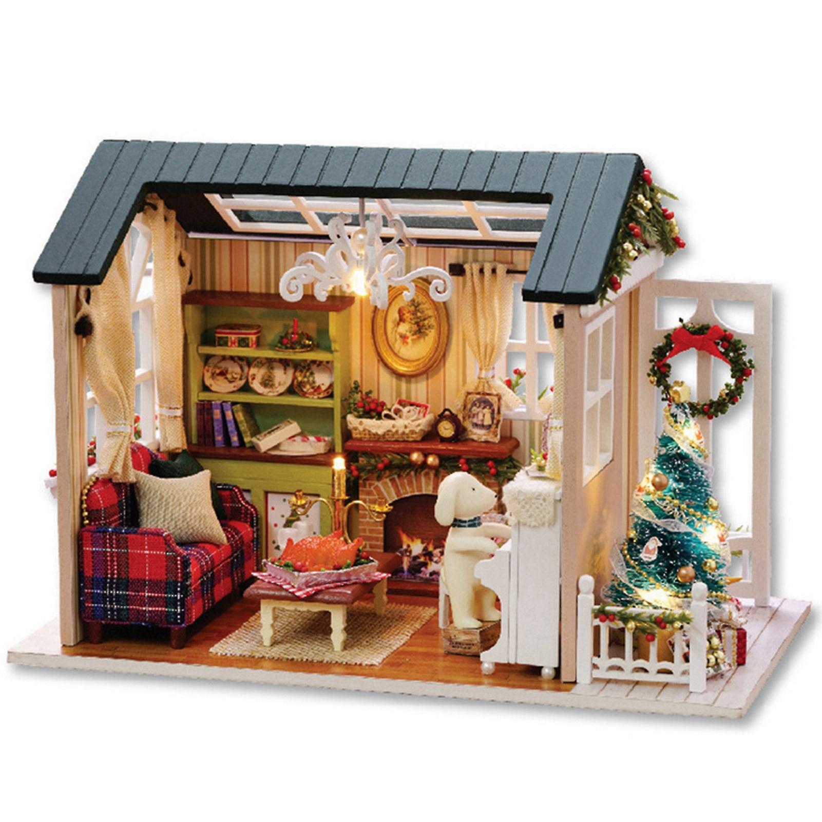 Kids Diy Miniature Wooden House Toy Furniture Handcraft Houses Model With Led Light