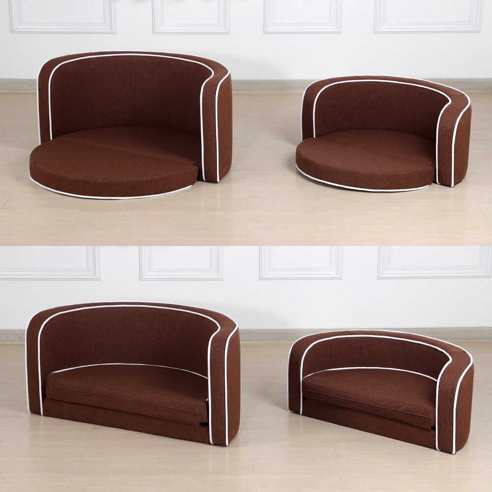 Brown Round Curved Appearance Pet Sofa with Cushion