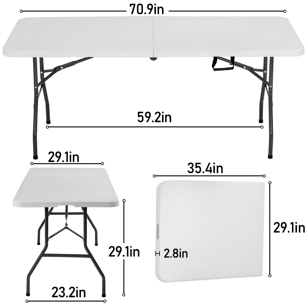 BestOffice 6 Foot Folding Camping Table for Picnic Table Party Table， White