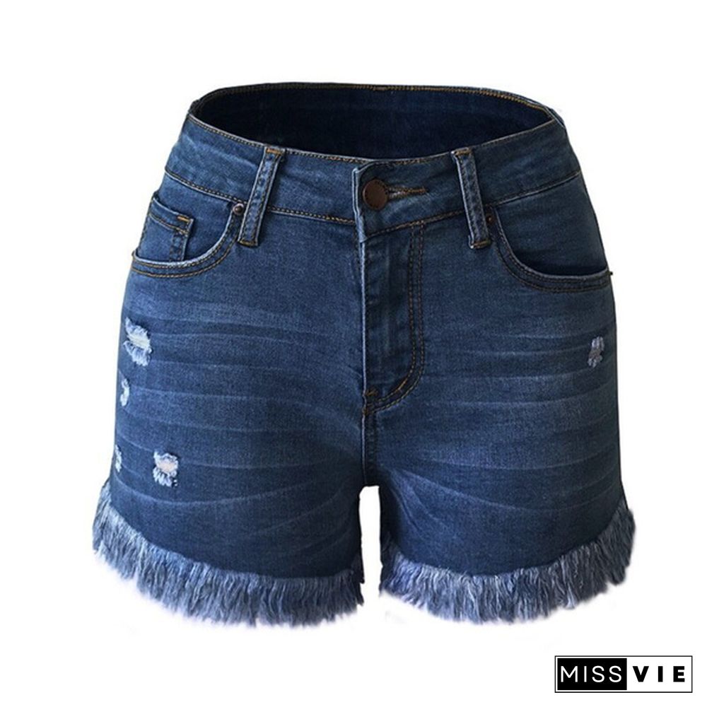 Fashion Women Summer Tassel Denim Shorts High Waist Jeans Short Ladies Skinny Slim Short Pants