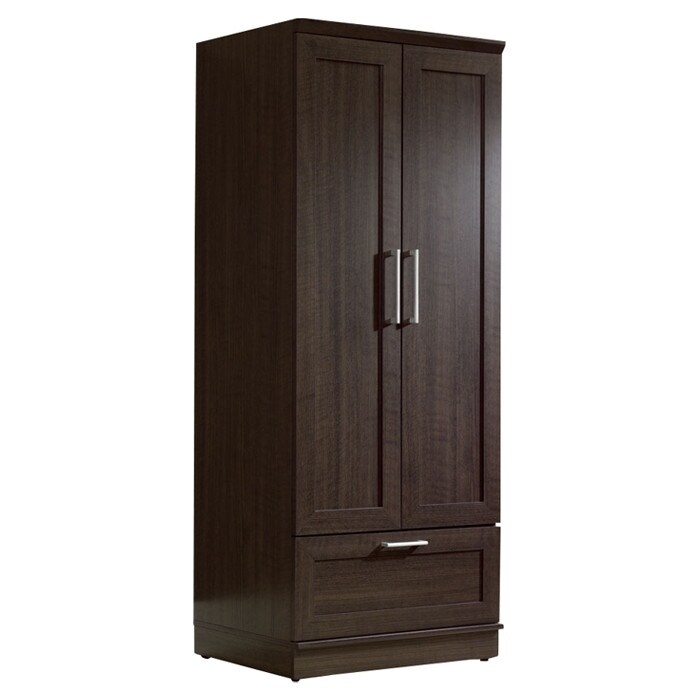 Dark Brown Wood Wardrobe Cabinet Armoire with Garment Rod   71.2'' H x 29'' W x 21'' D