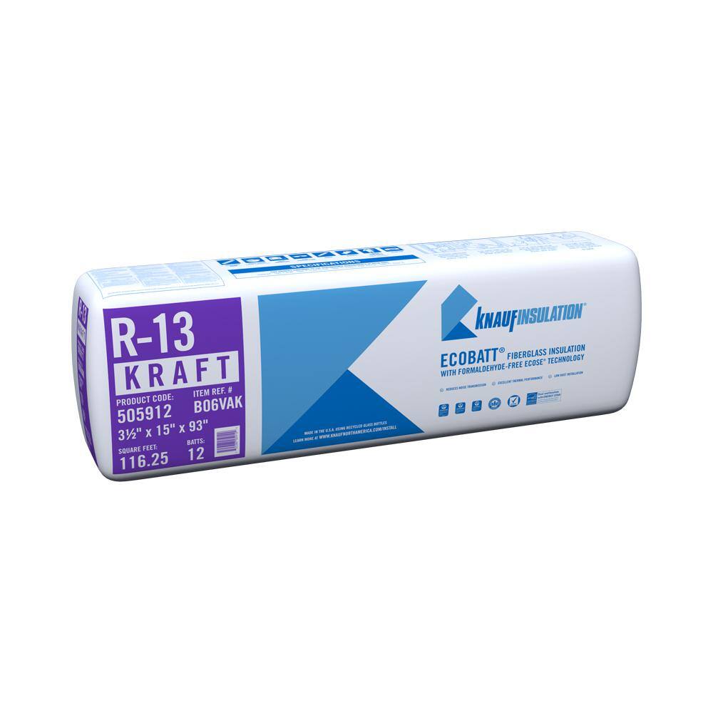 Knauf Insulation R-13 EcoBatt Kraft Faced Fiberglass Insulation Batt 3-12 in. x 15 in. x 93 in. 505912