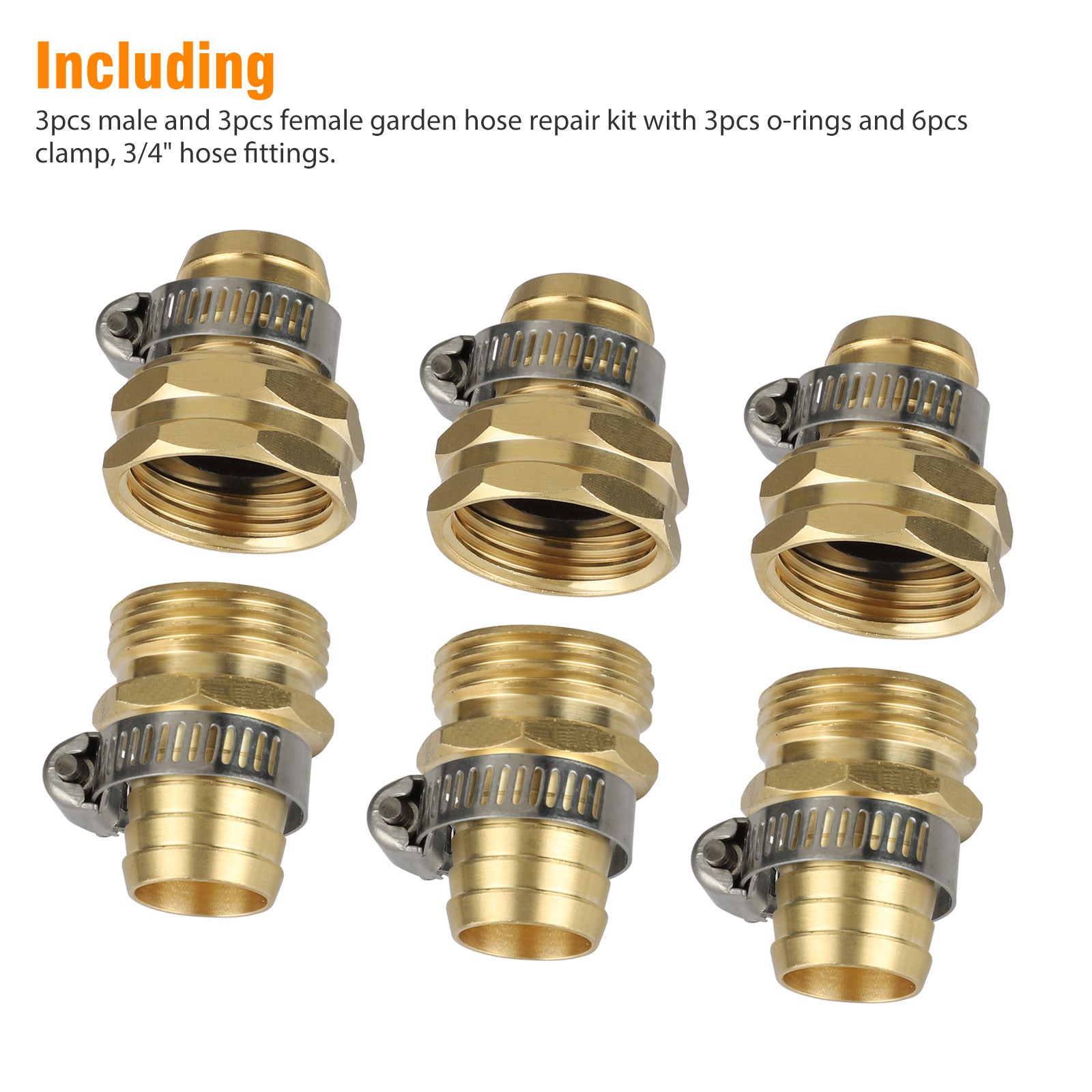 EEEkit 3/4inch Copper Garden Hose Repair Connector with Stainless Steel Clamps， Male and Female Garden Hose Fittings， Mender End Repair Kit， Water Hose End Mender， Fit for 3/4inch Hose Fitting