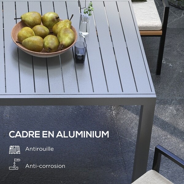 Expandable Patio Table with Aluminum Frame and Slatted Tabletop