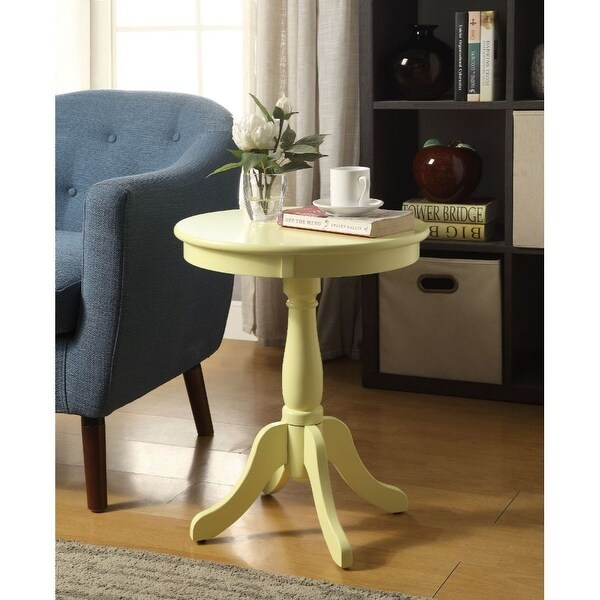 Alger Side Table， Wooden Turned Pedestal with 4 Solid Wood Legs