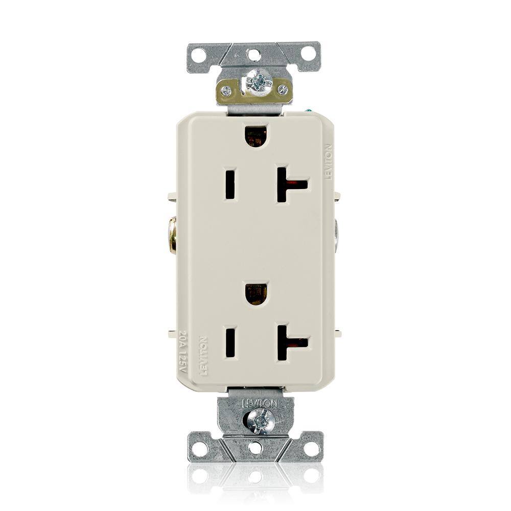 Leviton Decora Plus 20 Amp Industrial Grade Duplex Outlet Light Almond R86-16352-0TS