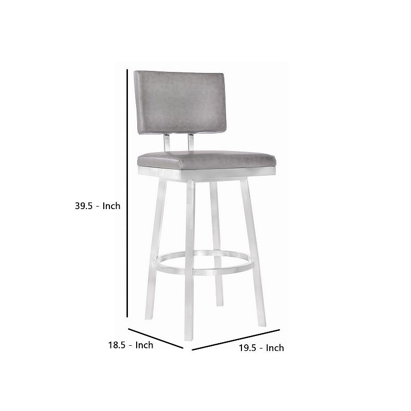 Leatherette Counter Height Armless Barstool with Swivel Mechanism， Silver