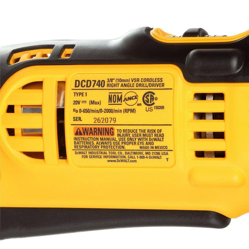 DW 20V MAX Cordless 38 in. Right Angle DrillDriver and (1) 20V MAX XR Premium Lithium-Ion 4.0Ah Battery DCD740BW204