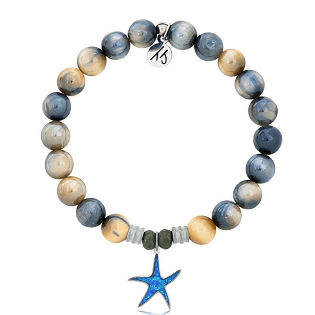 T. Jazelle  Dream Tiger's Eye Stone Bracelet with Star of the Sea Sterling Silver Charm