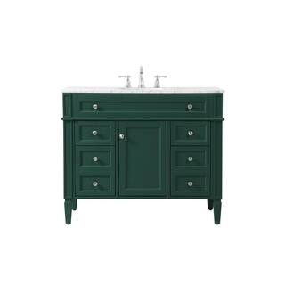 Simply Living 42 in. W x 21.5 in. D x 35 in. H Bath Vanity in Green with Carrara White Marble Top SL37626GN