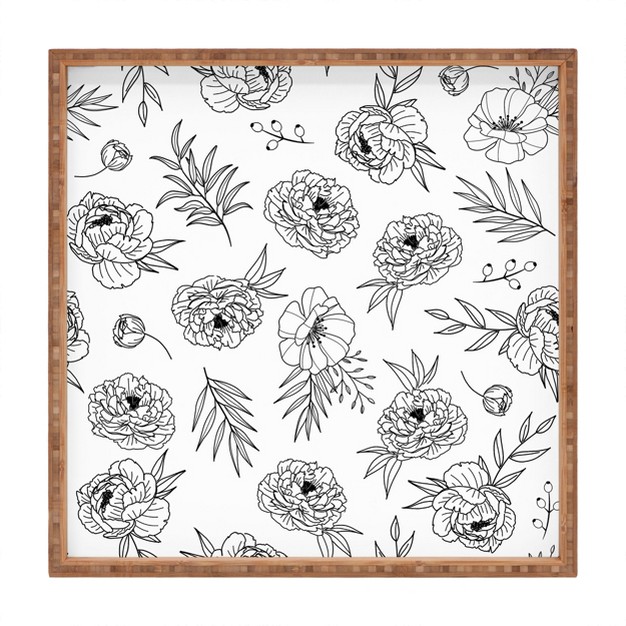 Emanuela Carratoni Floral Line Art Square Bamboo Tray Deny Designs