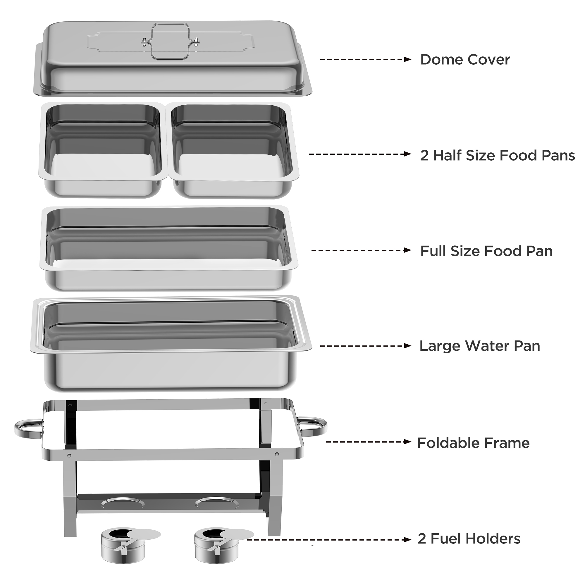 Famistar 6 Packs Buffet Chafer Set - Stainless Steel 4 Round Chafing Dish + 2 Rectangular Chafers Foldable Frame Full Size with 2 Half Size Pan - Buffet Catering Dinner Serving Buffer Warmer Set