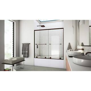 DreamLine Harmony 60 in. W x 58 in. H Sliding Semi Frameless Tub Door in Oil Rubbed Bronze with Clear Glass TDHA60W580VXX06