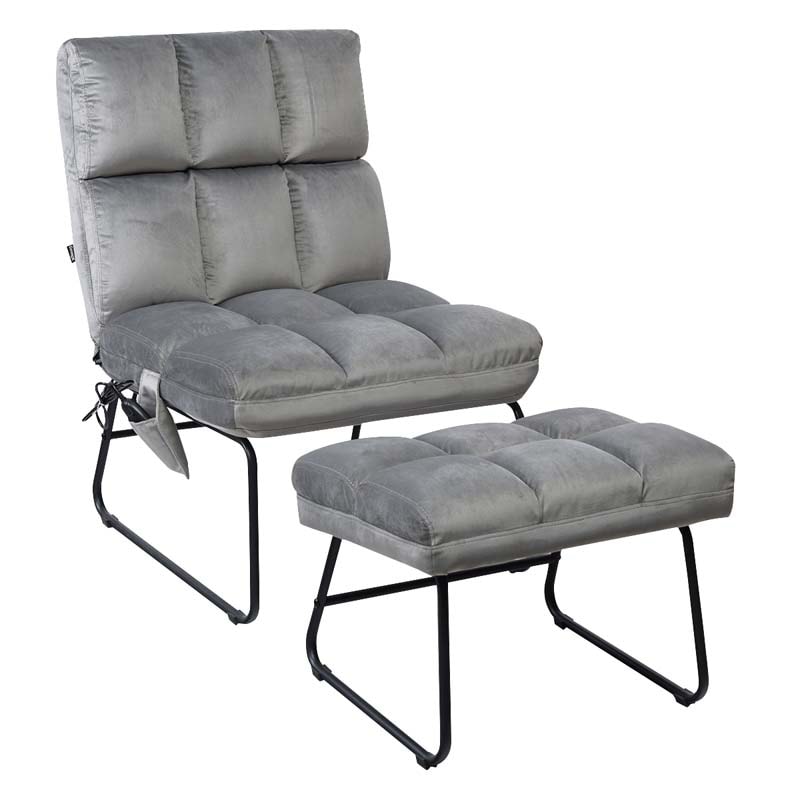 Massage Velvet Accent Sofa Chair with Ottoman, Electric Massage Couch for Living Room