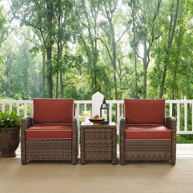 Bradenton 3pc Outdoor Wicker Seating Set With Two Chairs amp Side Table Sangria Crosley