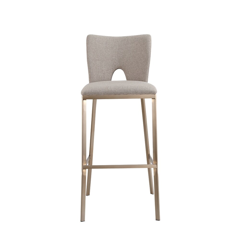 Modrest Burton Glam Beige Fabric   Brass Bar Stool (Set of 2)