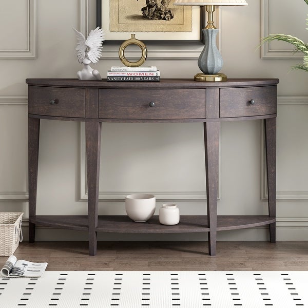 Modern Curved Console Table Sofa Table with 3 drawers