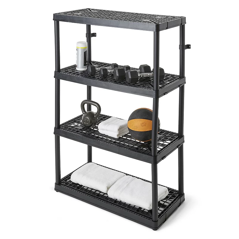 Gracious Living 4 Shelf Fixed Height Ventilated Heavy Duty Storage Unit， Black