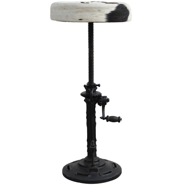 RAM Metal Crank Bar Stool with Black and White Cowhide Seat