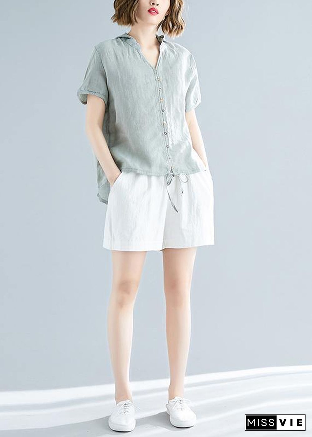 Modern hooded linen shirts women Fitted Sewing light green Dresses top Summer