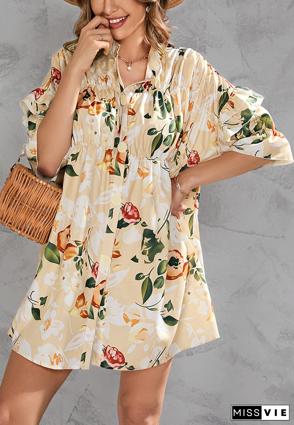 Printed Front Down Button Dress